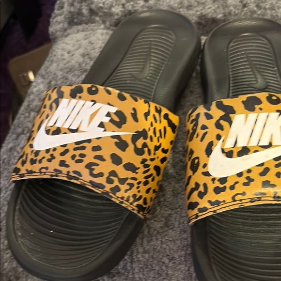 Nike Shoes - Nike Black and Leopard Print Slides
